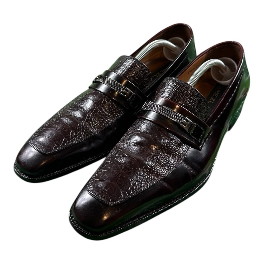 Mezlan Brown Burgundy Genuine Ostrich Men's‎ Loafer Size 10